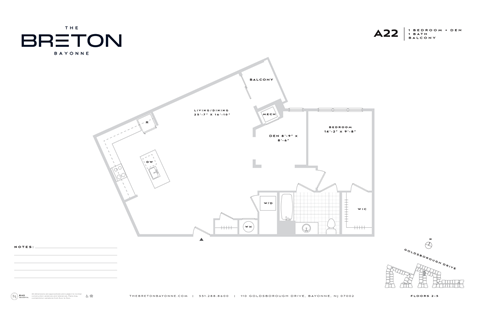 Floor plan for 1 bed, 1 bath, 1101 sqft