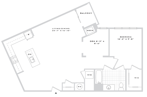 Floor plan for 1 bed, 1 bath, 1101 sqft