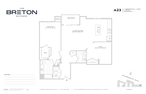 Floor plan for 1 bed, 1 bath, 1303 sqft