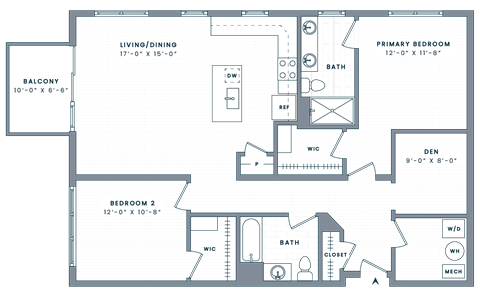 Floor plan for 2 beds, 2 baths, 1316 sqft