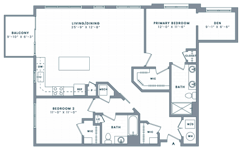 Floor plan for 2 beds, 2 baths, 1350 sqft
