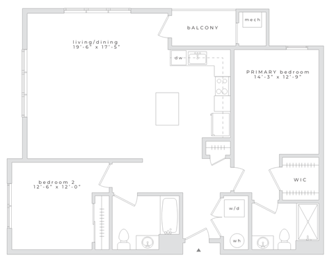 Floor plan for 2 beds, 2 baths, 1179 sqft