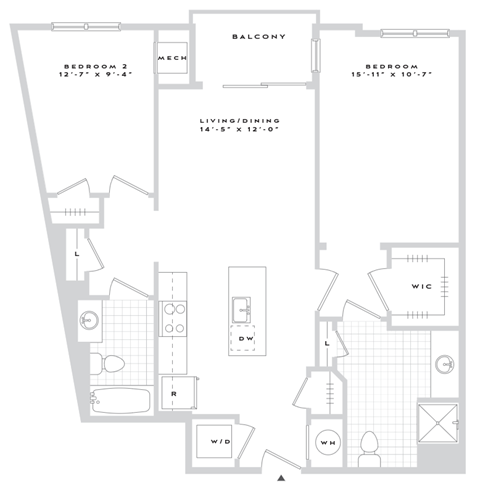 Floor plan for 2 beds, 2 baths, 1013 sqft