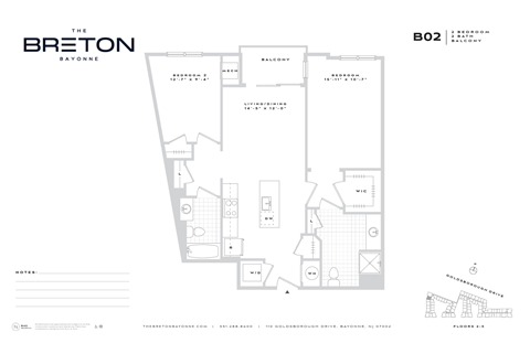 Floor plan for 2 beds, 2 baths, 1013 sqft