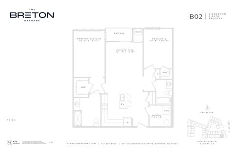 Floor plan for 2 beds, 2 baths, 1160 sqft