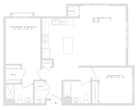 Floor plan for 2 beds, 2 baths, 1180 sqft