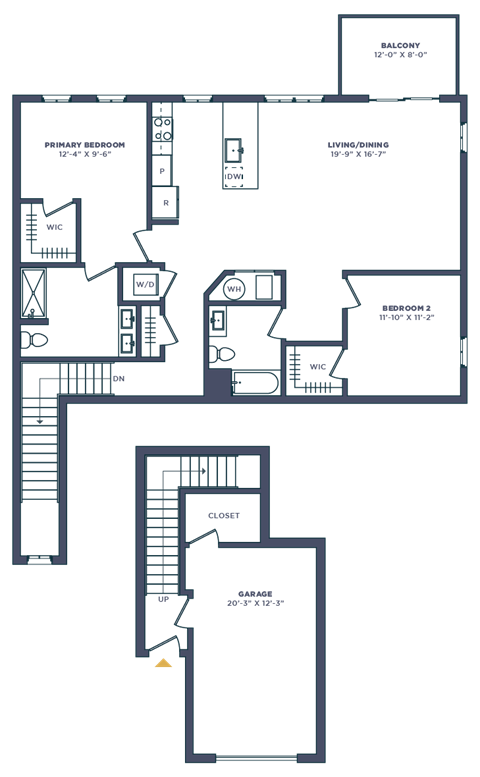 Floor plan for 2 beds, 2 baths, 1314 sqft