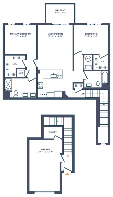 Floor plan for 2 beds, 2 baths, 1321 sqft