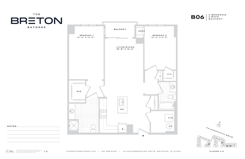 Floor plan for 2 beds, 2 baths, 1173 sqft