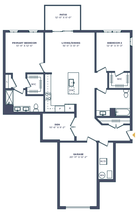 Floor plan for 2 beds, 2 baths, 1411 sqft