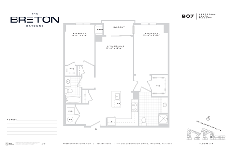 Floor plan for 2 beds, 2 baths, 1158 sqft