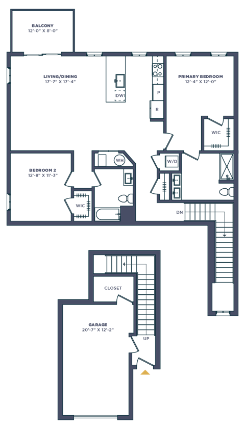 Floor plan for 2 beds, 2 baths, 1386 sqft
