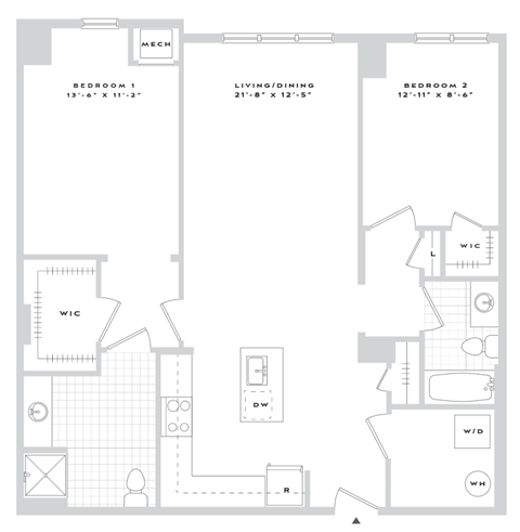Floor plan for 2 beds, 2 baths, 1210 sqft
