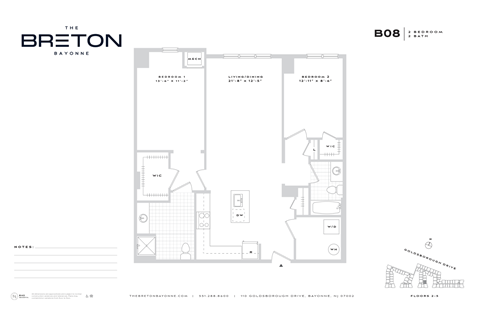 Floor plan for 2 beds, 2 baths, 1210 sqft