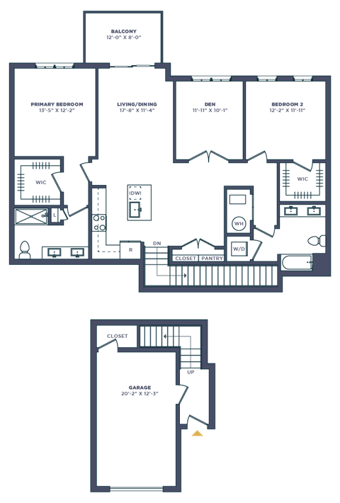 Floor plan for 2 beds, 2 baths, 1571 sqft
