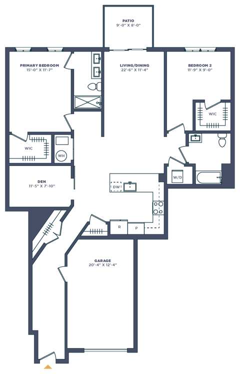 Floor plan for 2 beds, 2 baths, 1457 sqft