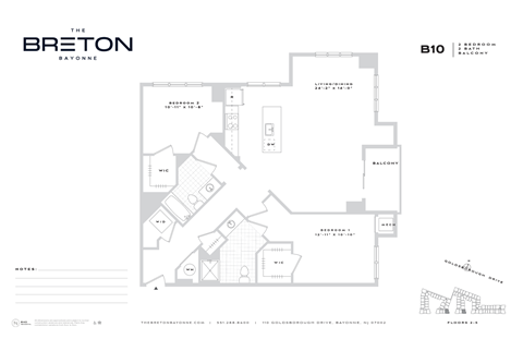 Floor plan for 2 beds, 2 baths, 1331 sqft
