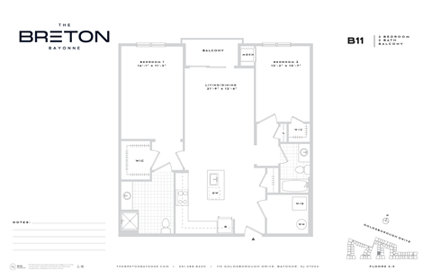 Floor plan for 2 beds, 2 baths, 1286 sqft
