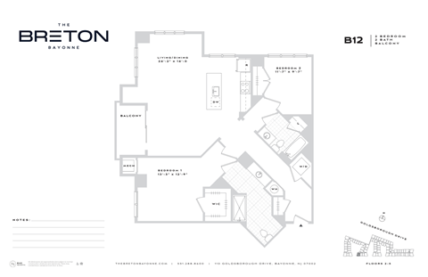 Floor plan for 2 beds, 2 baths, 1382 sqft