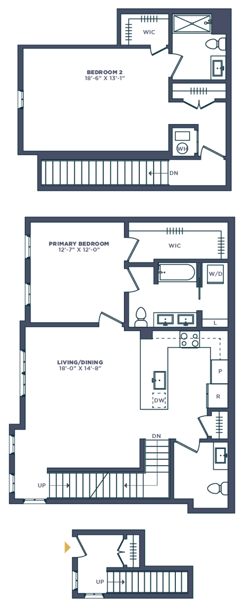 Floor plan for 2 beds, 2.5 baths, 1571 sqft
