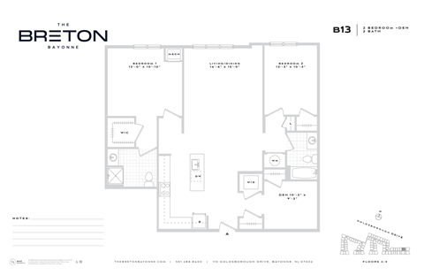 Floor plan for 2 beds, 2 baths, 1375 sqft