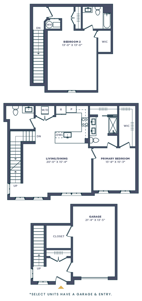 Floor plan for 2 beds, 2.5 baths, 1713 sqft
