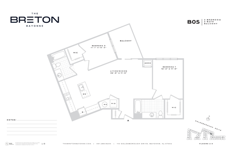 Floor plan for 2 beds, 2 baths, 1113 sqft