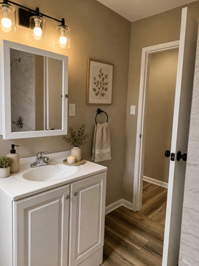 Madison apartment for rent - A bathroom with a white sink and a mirror above it.