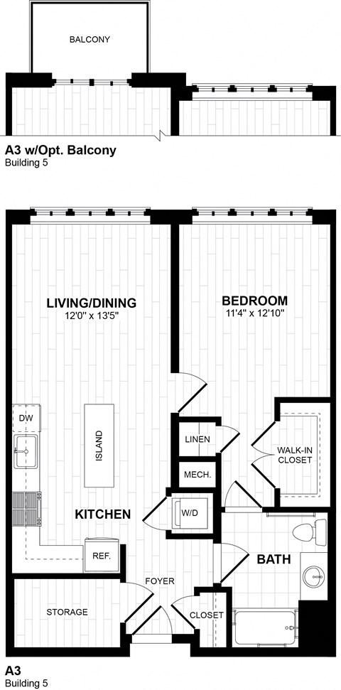 Floor plan for 1 bed, 1 bath, 790 sqft