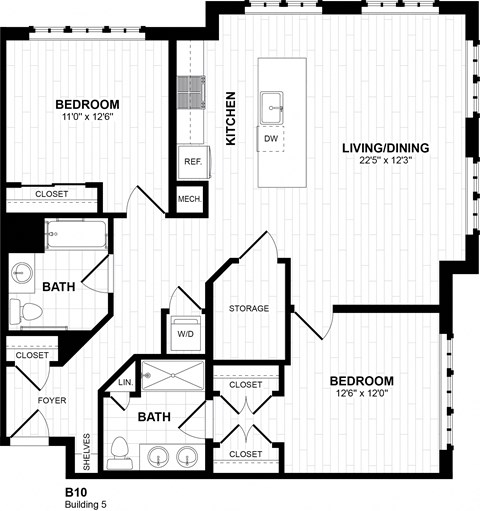 Floor plan for 2 beds, 2 baths, 1238 sqft
