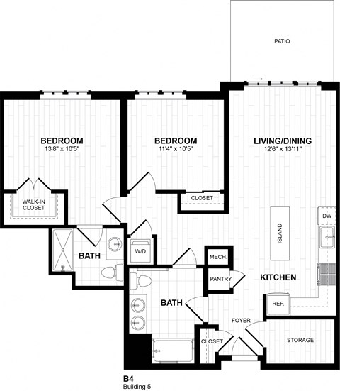 Floor plan for 2 beds, 2 baths, 1083 sqft