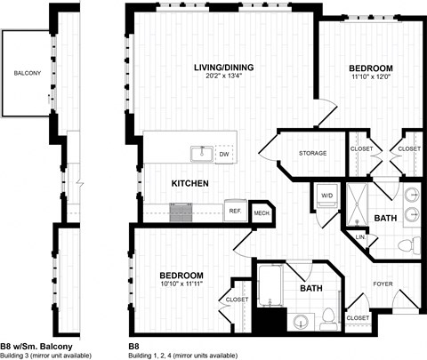 Floor plan for 2 beds, 2 baths, 1215 sqft