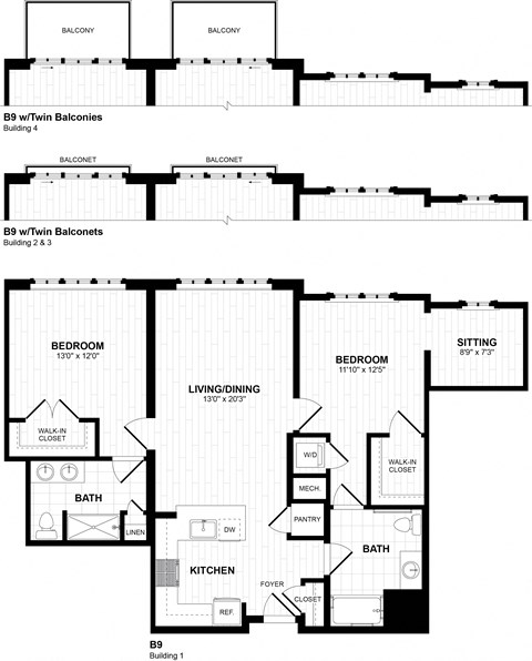 Floor plan for 2 beds, 2 baths, 1228 sqft