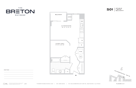 Floor plan for studio, 1 bath, 631 sqft
