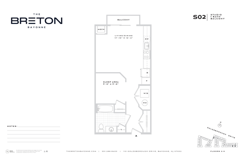 Floor plan for studio, 1 bath, 654 sqft