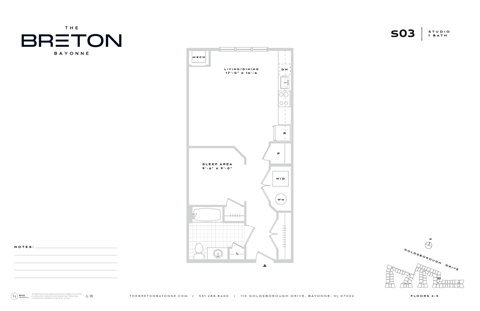 Floor plan for studio, 1 bath, 659 sqft