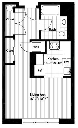 Floor plan for studio, 1 bath, 511 sqft