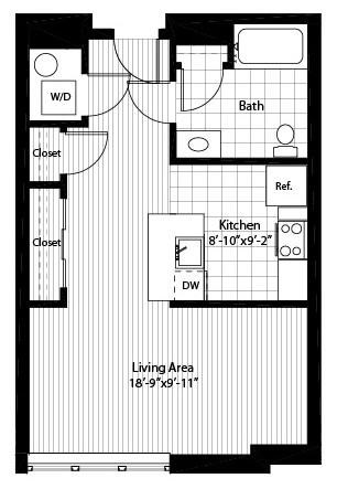 Floor plan for studio, 1 bath, 564 sqft