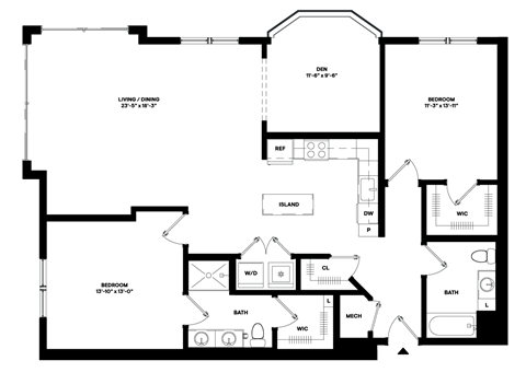 Floor plan for 2 beds, 2 baths, 1470 sqft