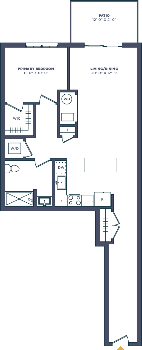 Floor plan for 1 bed, 1 bath