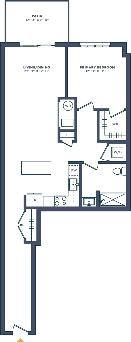 Floor plan for 1 bed, 1 bath