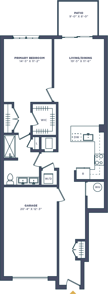 Floor plan for 1 bed, 1 bath