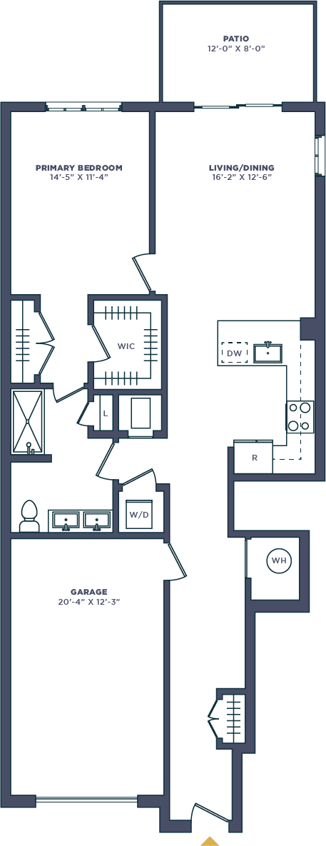 Floor plan for 1 bed, 1 bath
