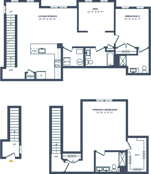 Floor plan for 2 beds, 3 baths