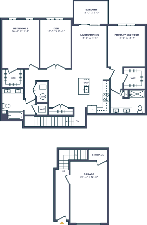 Floor plan for 2 beds, 2 baths
