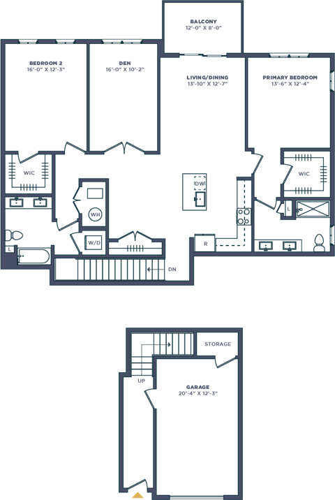 Floor plan for 2 beds, 2 baths