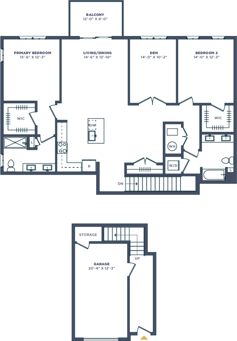 Floor plan for 2 beds, 2 baths