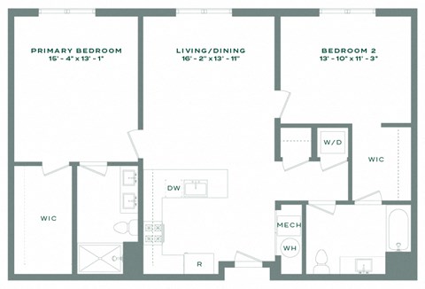 Floor plan for 2 beds, 2 baths, 1138 sqft