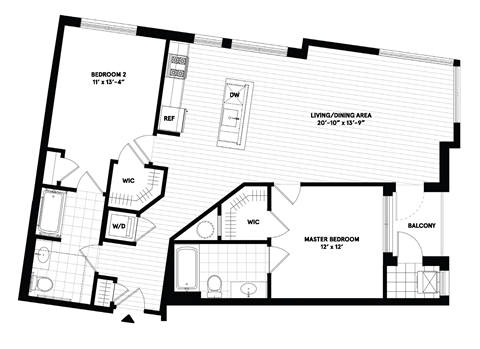 Floor plan for 2 beds, 2 baths, 1140 sqft