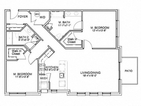 Floor plan for 2 beds, 2 baths, 1219 sqft